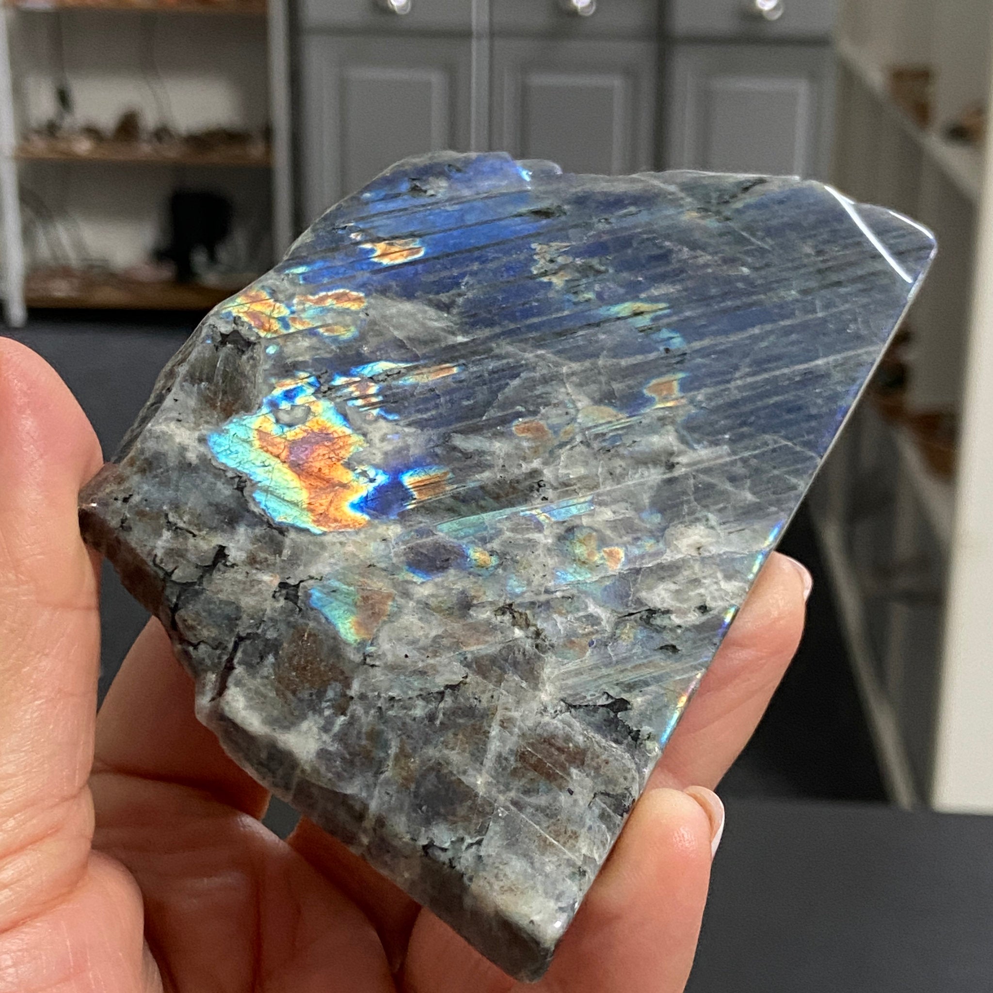 Rare Labradorite Slice from Labrador, Canada – New Beginnings - Castle Rocks Cornwall