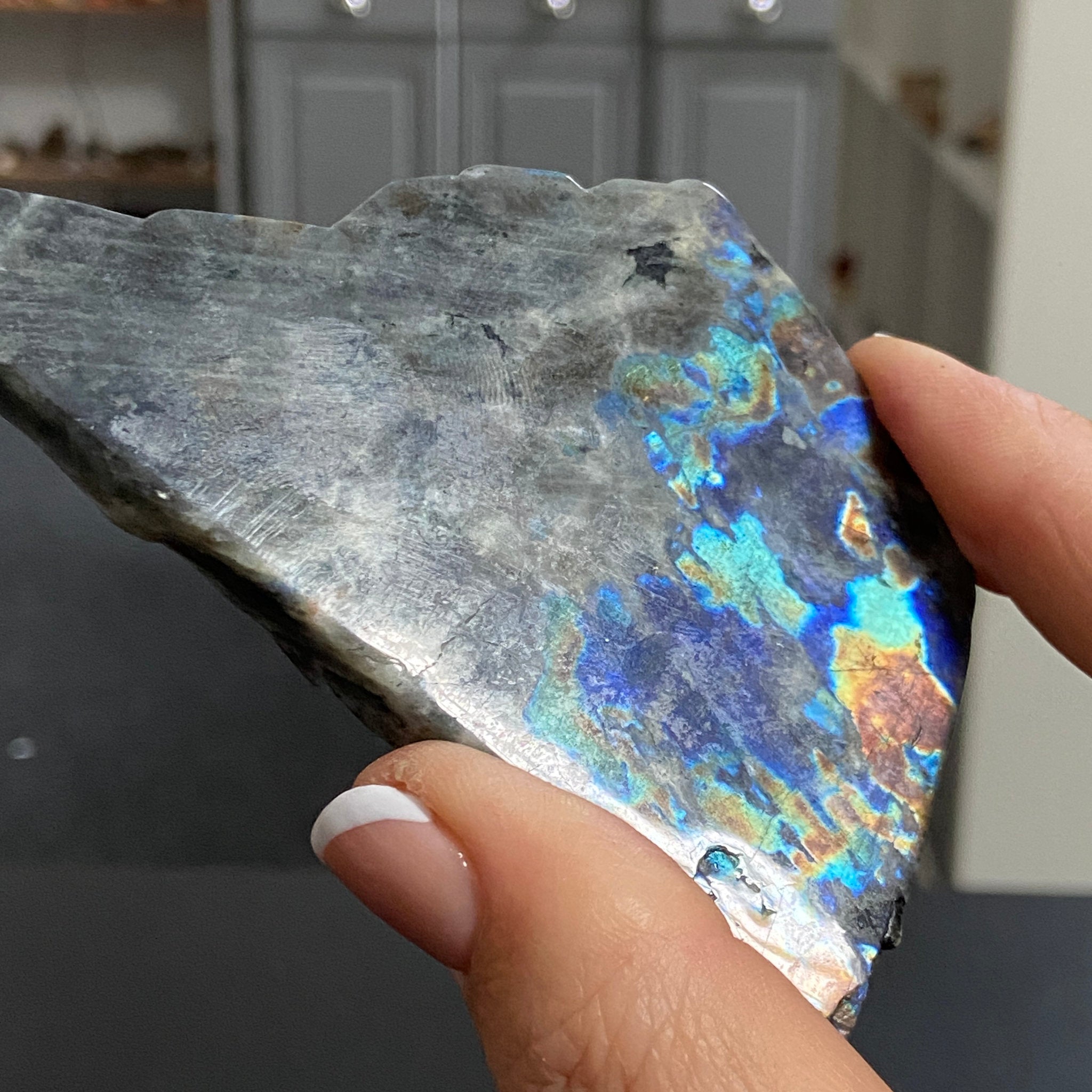 Rare Labradorite Slice from Labrador, Canada – New Beginnings - Castle Rocks Cornwall