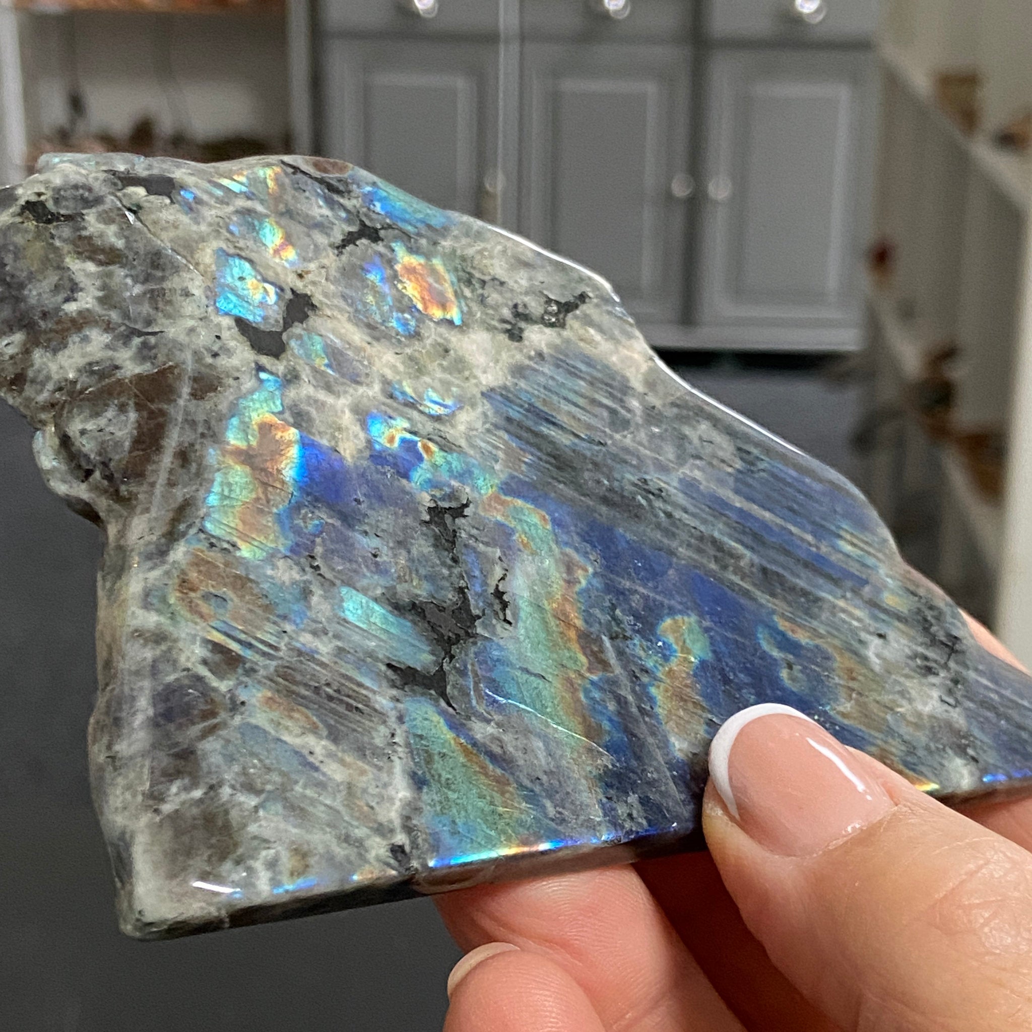 Rare Labradorite Slice from Labrador, Canada – New Beginnings - Castle Rocks Cornwall