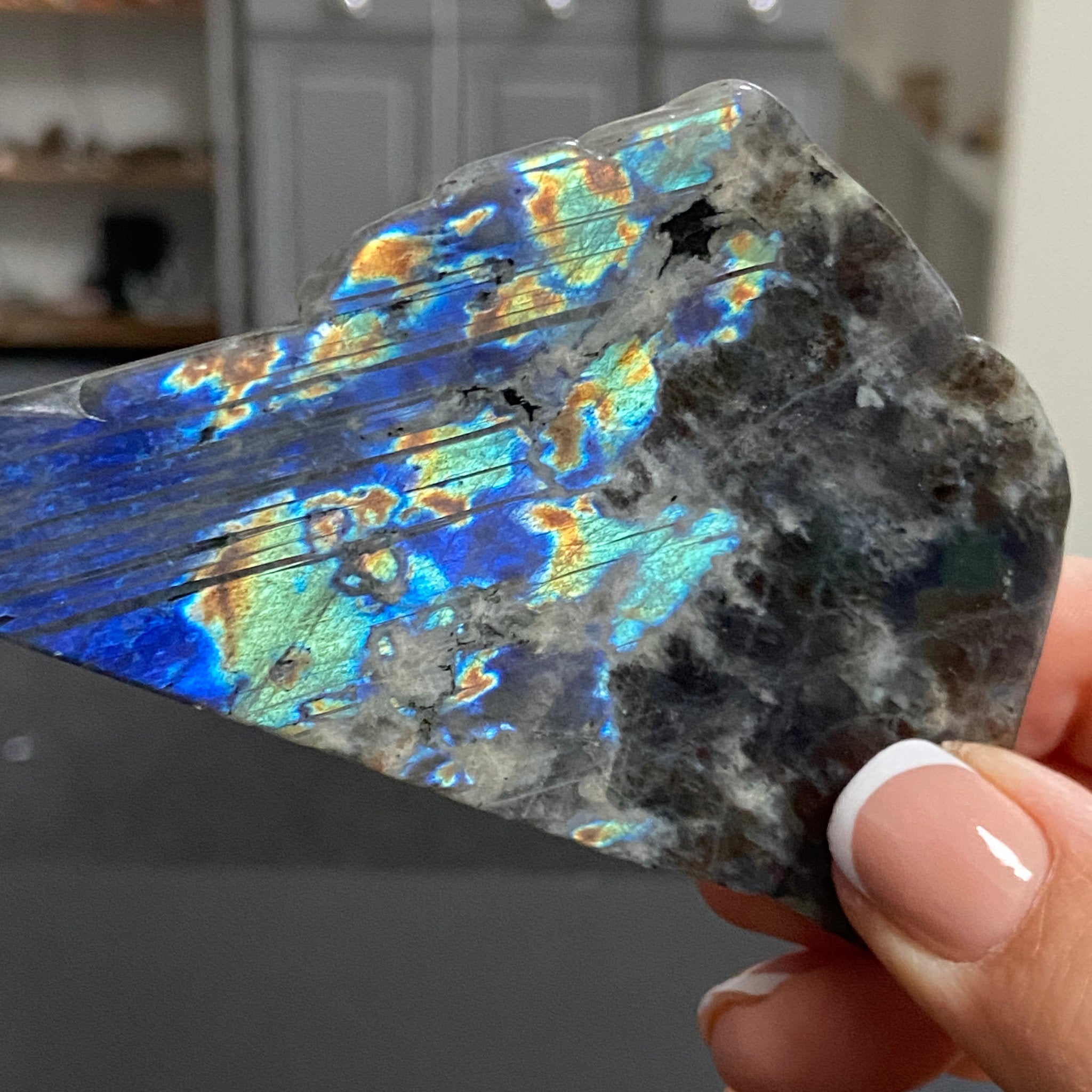 Rare Labradorite Slice from Labrador, Canada – New Beginnings - Castle Rocks Cornwall