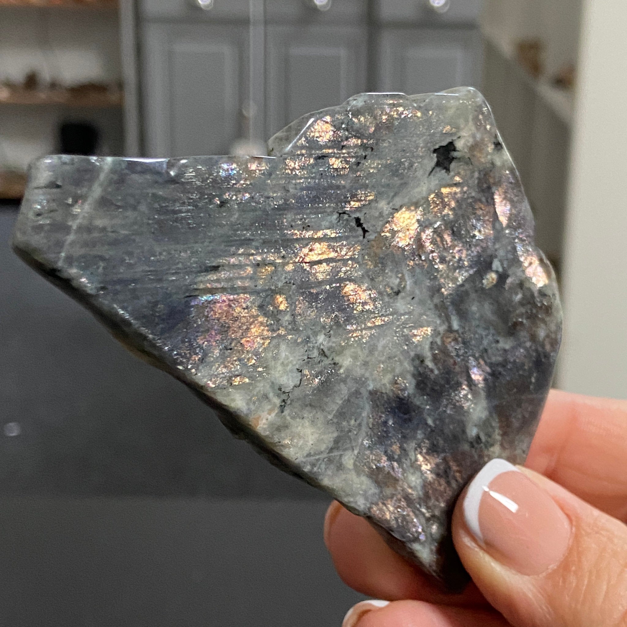 Rare Labradorite Slice from Labrador, Canada – New Beginnings - Castle Rocks Cornwall