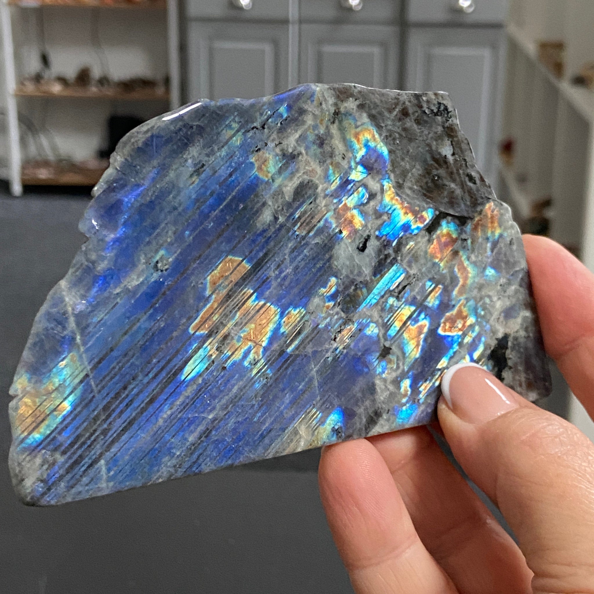 Rare Labradorite Slice from Labrador, Canada – New Beginnings - Castle Rocks Cornwall
